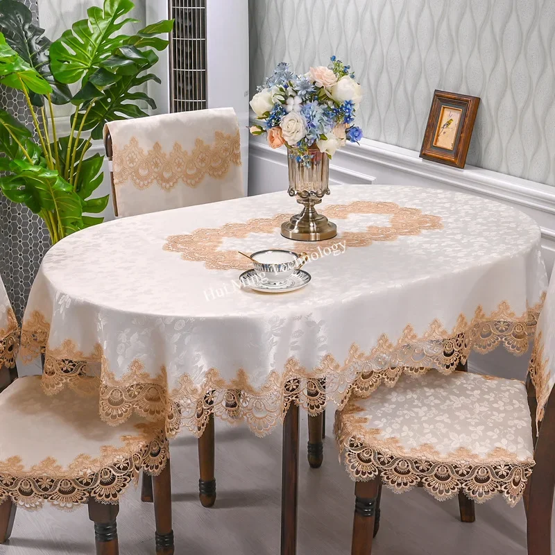 Oval Table Cloth White Embroidered Fold Tea Juppe Dining Table Cover Tablecloth Home Lace Art Dust Cover Chair Cover