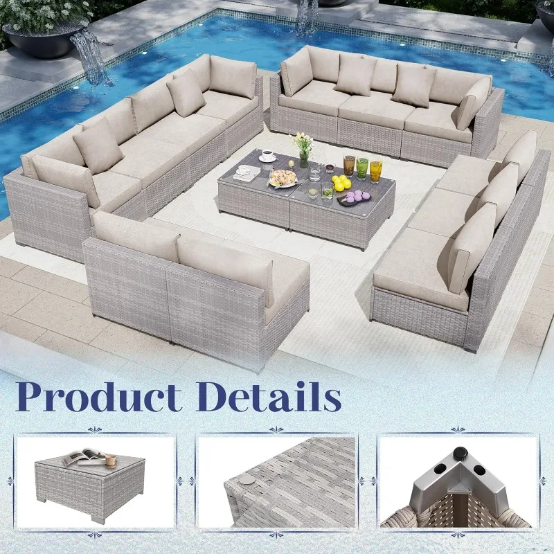 KIGOTY Patio Furniture Set 7 Pieces Conversation Sets, Outdoor Sectional Sofa, All-Weather PE Rattan Modular Sofa