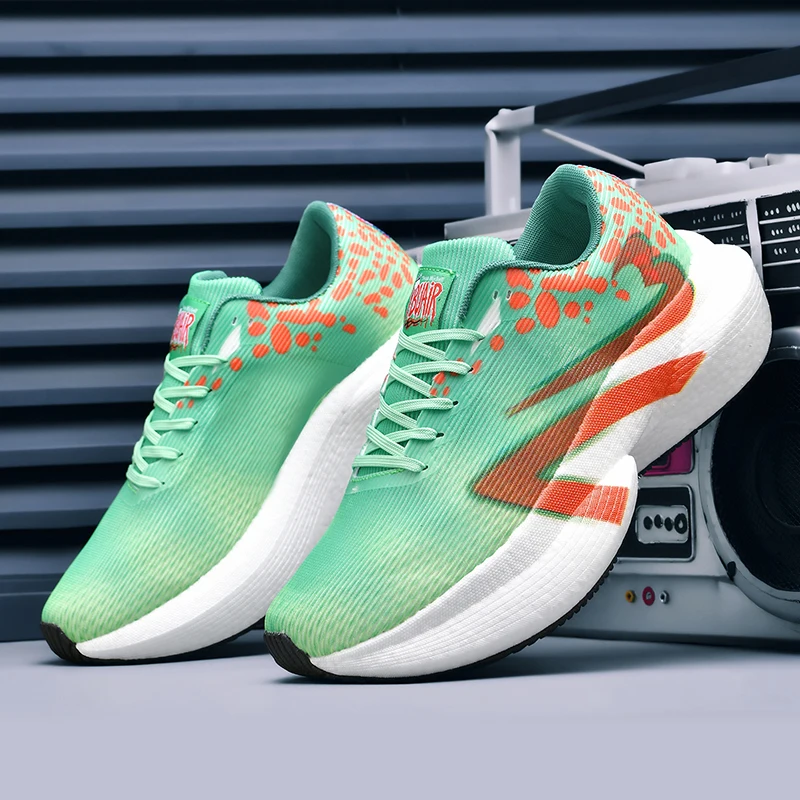 Herren-Freizeitsportschuhe, farbenfrohe Laufschuhe mit Leopardenmuster und Farbverlauf, dicke Sohle, hohe Dämpfung, atmungsaktive Laufschuhe mit feinem Mesh-Material, rutschfest und abriebfest, ideal für Langstreckenläufe, Fitness-Training, tägliche Anlässe und Reisen, trendige Unisex-Schuhe. – Detail 27