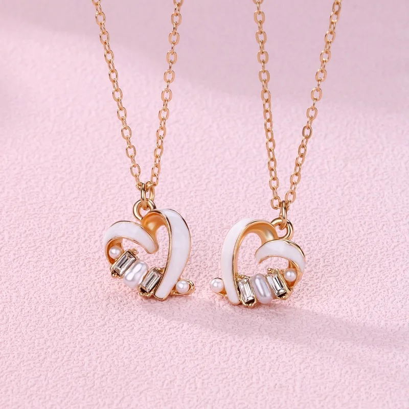 Luoluo&baby 2Pcs/Set Sweet Hollow Heart Pendant Necklace for Women Girl Friendship BFF Necklaces Best Friend Jewelry Gifts