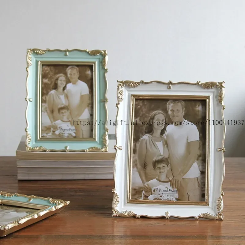 7 Inch Vintage American Minimalist Resin Photo Frame with Glass and Wood for Tabletop Display  Classic Decorative Picture Frame