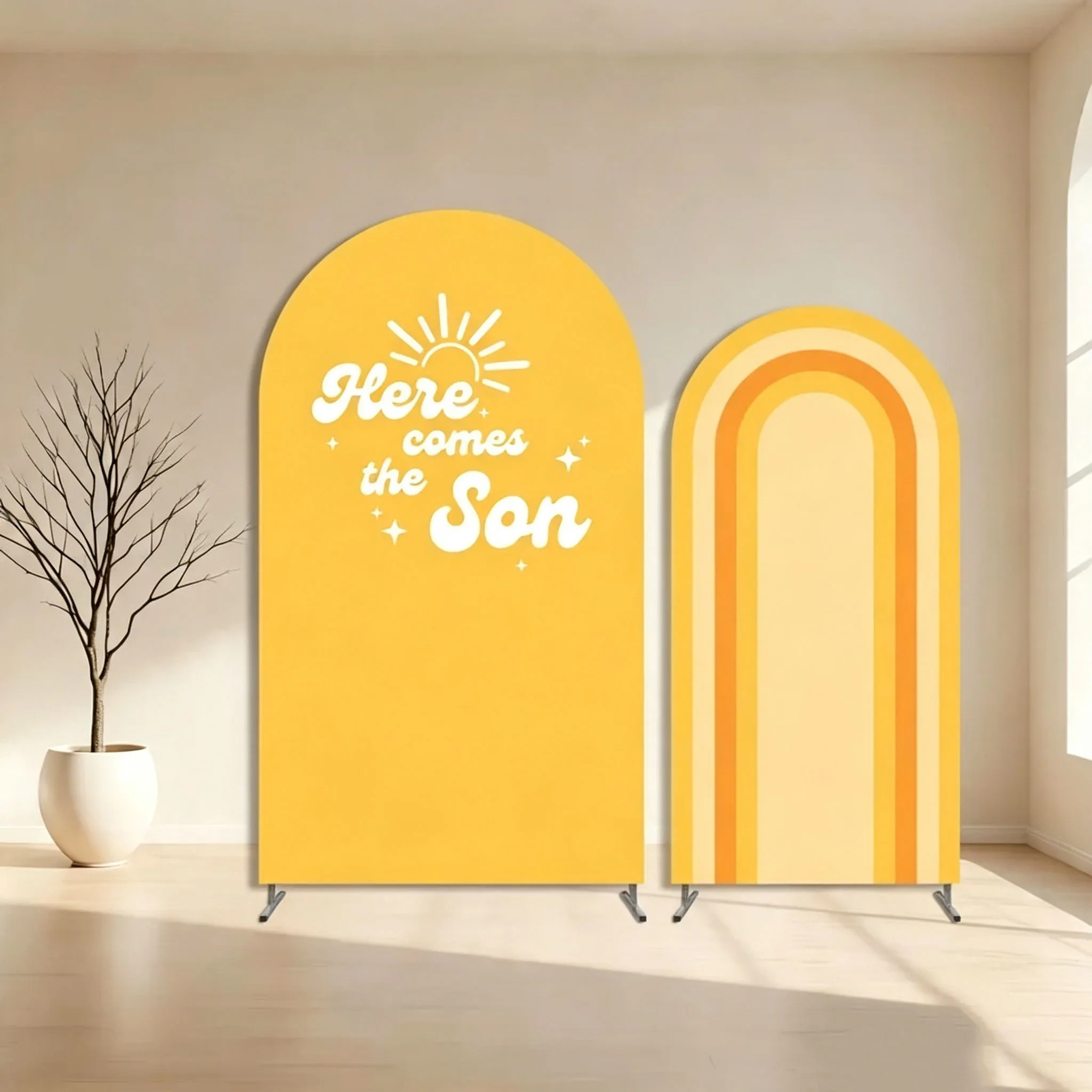 Custom Double-Sided Here Comes the Son Baby Shower Arch Backdrop Cover Retro Sunshine Birthday Party Photobooth Background