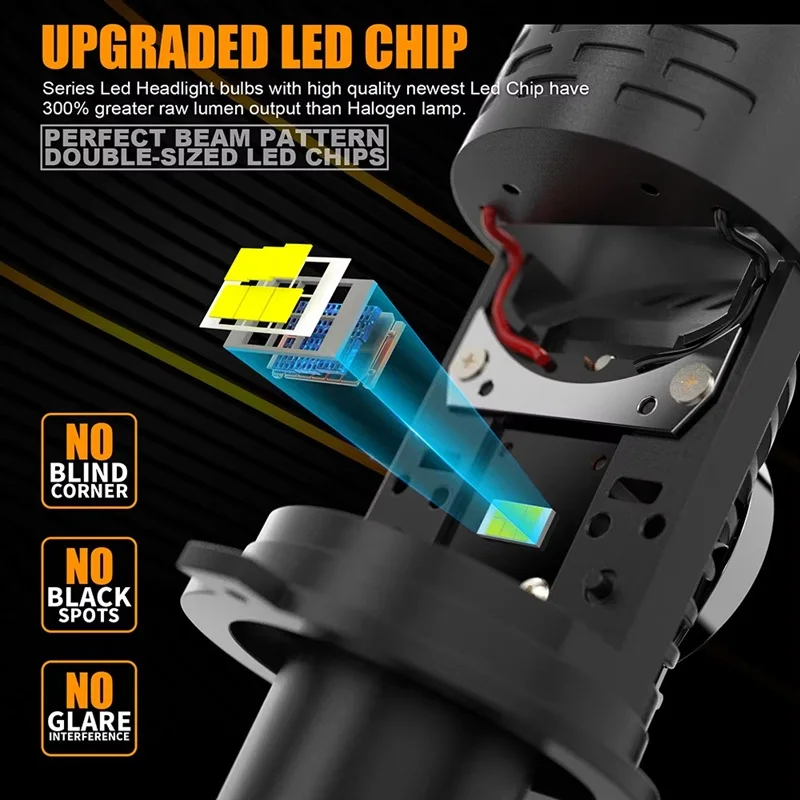 H4 Bi LED Projector Lens LED Car Headlight Bulbs 16000LM 11W Turbo Bulb H4 STG PTF Dual High Low Beam Lights Plug&Play 12V