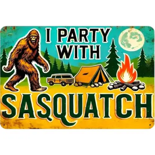 Vintage Sasquatch Metallschild Bigfoot Wanddekoration Ich Partye mit Sasquatch-Aluminium