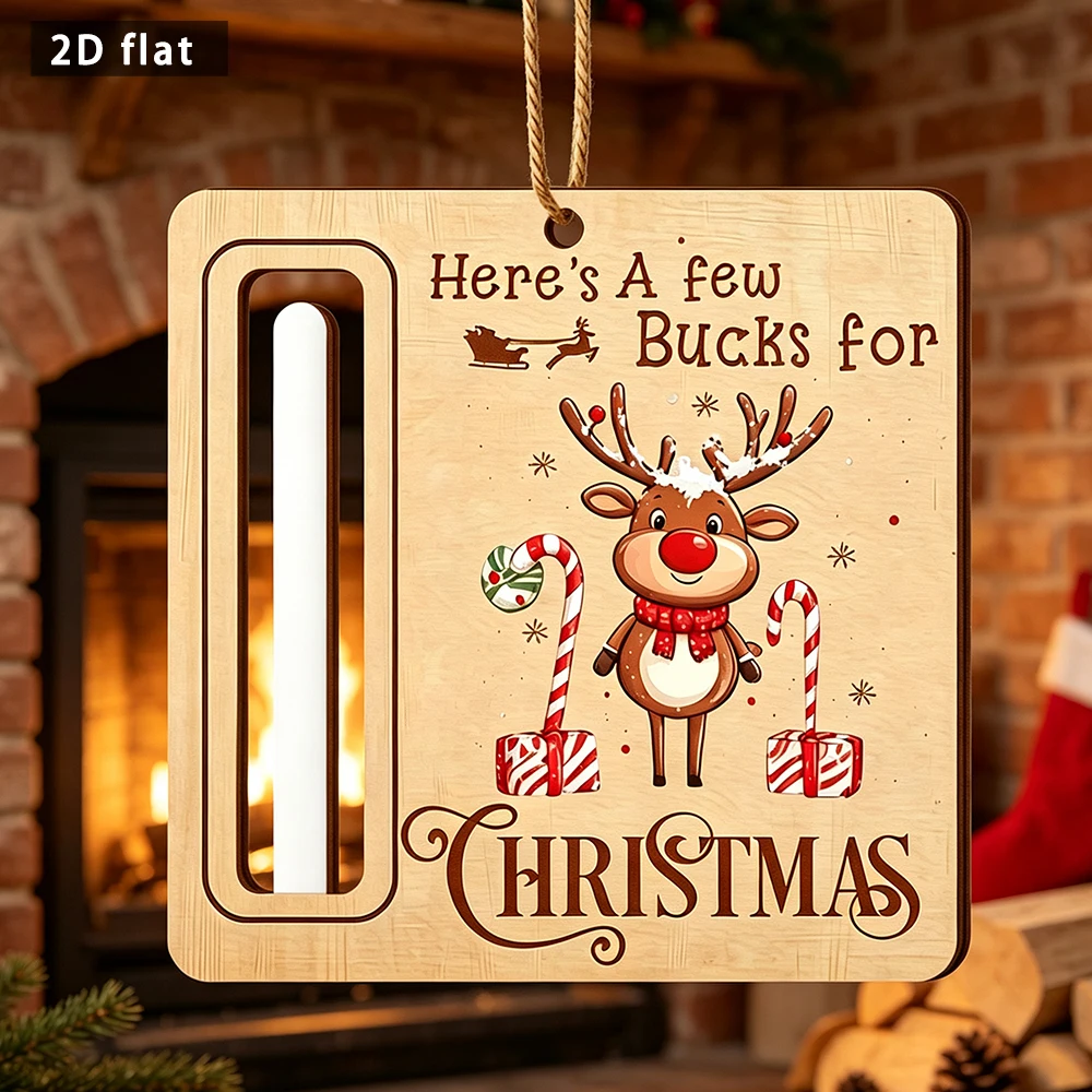 Wooden Christmas Rudolph Money Holder Sign, 2D Flat Here's A Few Bucks For Christmas Plaque, Xmas Cash Gift Hanging Ornament