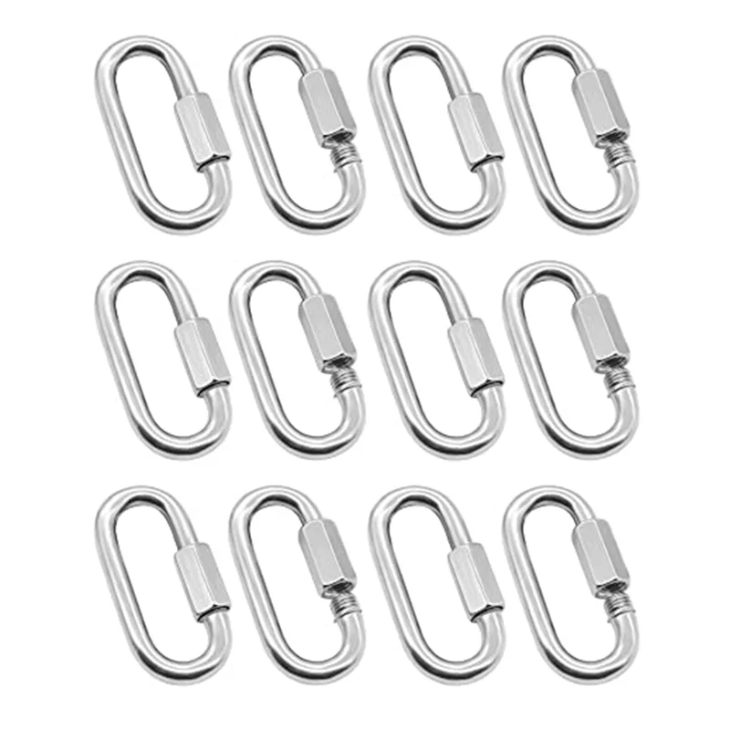 12 Pack Quick Link 5/32 Inch Heavy Duty Carabiner D Shape Chain Links for Camping Hiking Outdoor Equipment Locking