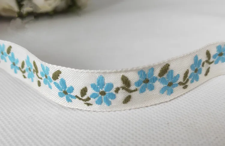 15mm Lovely Little Floral Handmade Embroidery Lace And Ribbon Fabric Weaving Belt Rural Ethnic Style For Colthing  Accessories