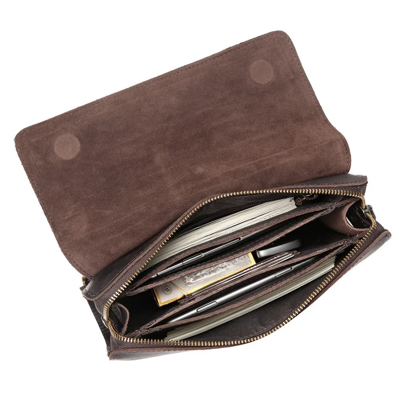 4062 Men's Genuine Leather and Cowhide Clutch Bag, Armpit Clip Bag, Wrist Strap Bag, Phone Card Bag