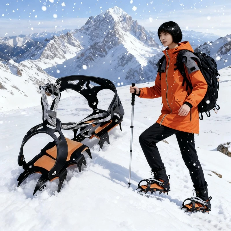 14-Tooth Fangs Ice Claws Outdoor Mountaineering Snow Gaiters Anti-Slip Shoe Covers Rock Climbing Ice Climbing Gear Shoe Spikes