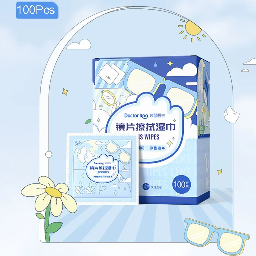 100 pieces Lens Wiping Wipes Independent Packaging Disposable Wiping Cloth Lenses Mobile Phones Clean Glasses Cleaning Wipes