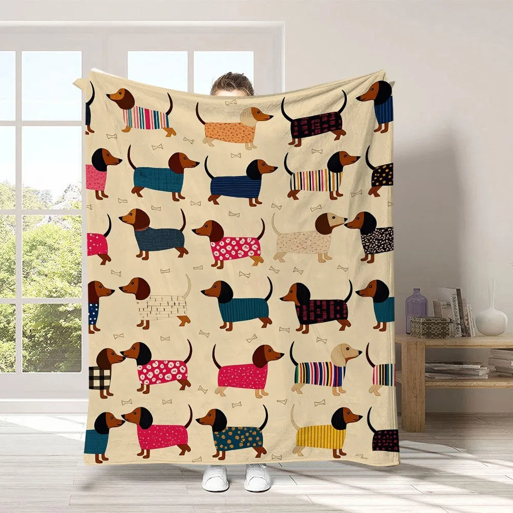 Fashion Dachshund Blanket Colorful Gingham Dog Pattern Cozy Throw For Luxury Living Room Sofa Bed Couch Office Home Decoration