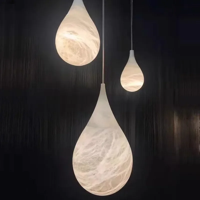 

Natural Marble Pendant Light Bedroom Bedside Chandelier Designer Water Drop Dining Room Bar Lamp Chandelier Alabaster Lighting