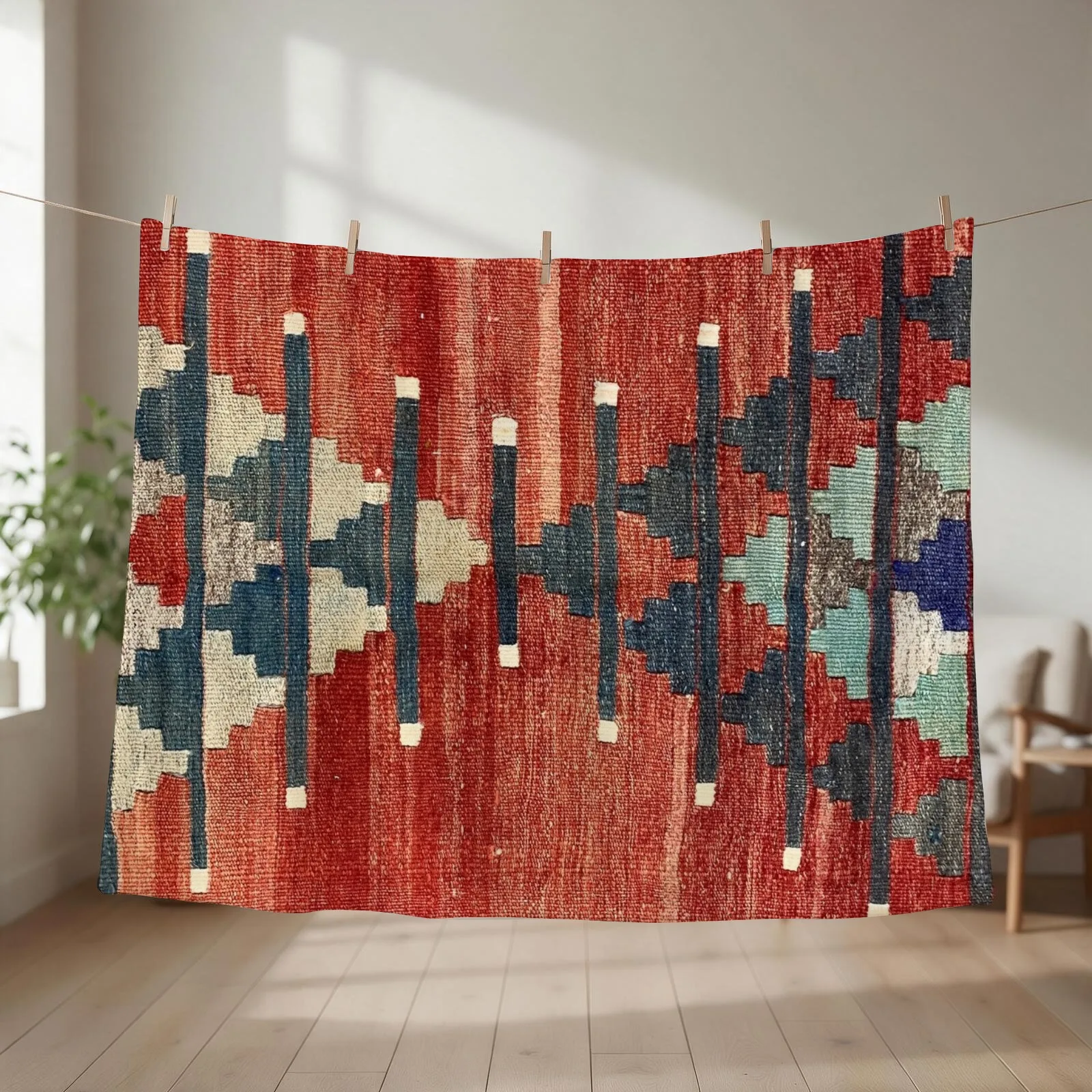 Vintage Kars Decorative Kilim, Navaho Weave, Woven Aztec Textile Throw Blanket