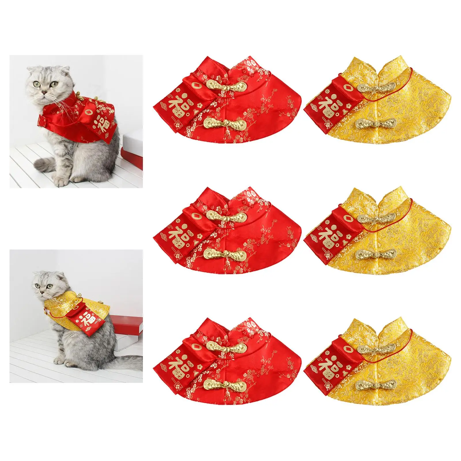 Chinese Style Cat New Year Clothes Cloak Chinese Fu Necktie Chinese Dress Tang Suit with Red Envelope Costume Dog Cape