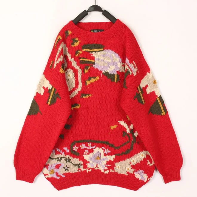 

Винтажный шерстяной свитер с цветочным узором в японском стиле Харадзюку, теплый, свободный, с длинными рукавами и круглым вырезом, для повседневной носки