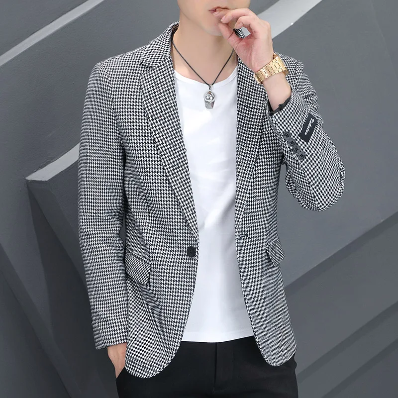 Blazer Men Fashion Business Handsome Gentleman Korean Version of British Style Leisure Slim Solid Color Wedding Work  Blazers