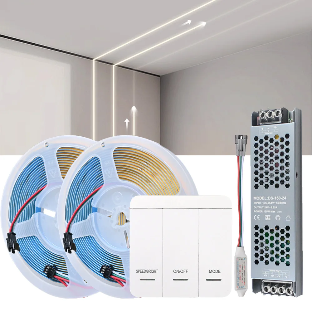 

10M 20M COB Running Water Flowing LED Strip 24V Horse Racing Light Dimmable Flexible Linear Lamp RF Wall Panel Remote Control
