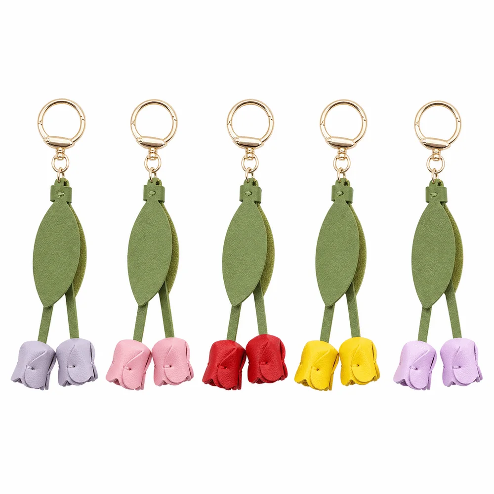 New PU Leather Tulip Bag Pendant Metal Chain Hanging Flower Bag Charm DIY Jewelry Handmade Bag Ornament for Women Girls