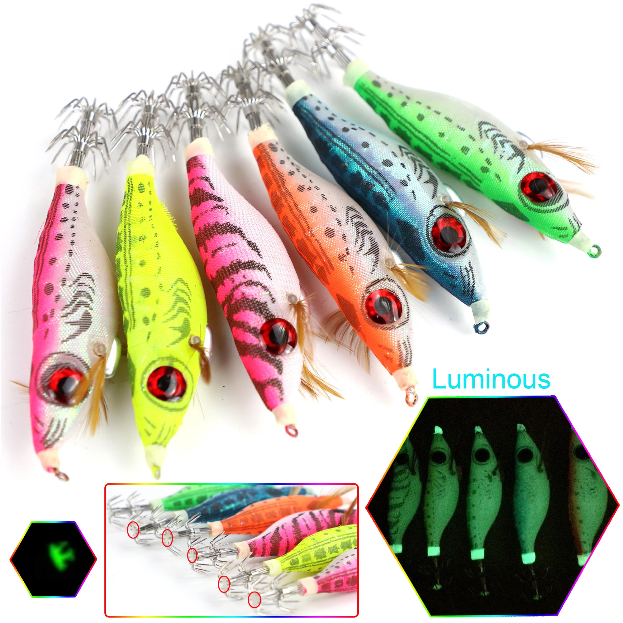 26Pcs/lot Fishing Squid Jigs,Shrimp Hard Lures,Luminous Octopus Cuttlefish,Artificial Sharp Squid Hooks,Sea Fishing Tackle Pesca