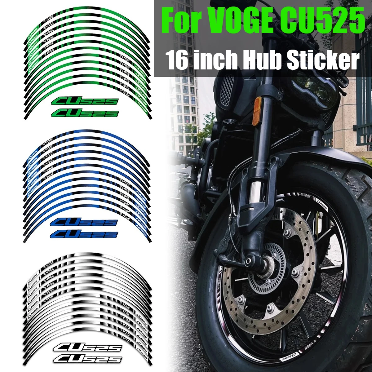 

For VOGE CU525 Wheel Stickers 16 inch Hub Decal Motorcycle CU 525 Mags Modified Reflective Waterproof Decorative 2023-2025