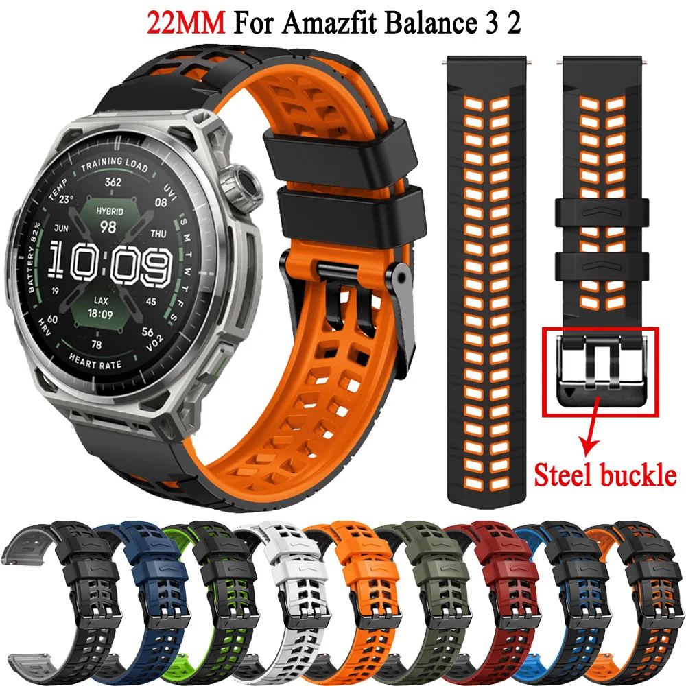 Sport Replacement 22mm Silicone Strap For Amazfit Balance 3 For Amazfit GTR4 3/Active Max band For Amazfit Balance 2/Cheetah Pro