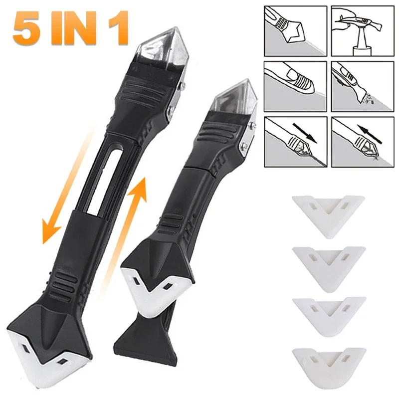 

5 in 1 Silicone Spatula Window Cleaning Tool Sealant Smooth Remover Squeegee Caulk Organizer Silicon Scraper Smooth Grout Kit
