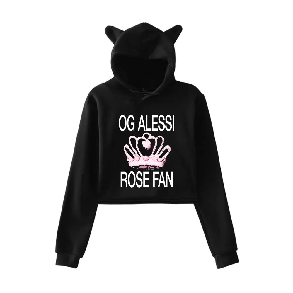 

Alessi Rose Merch Trendy Hoodies Sweatshirt for Girls Cat Ear Crop Pullover Everyday Wear