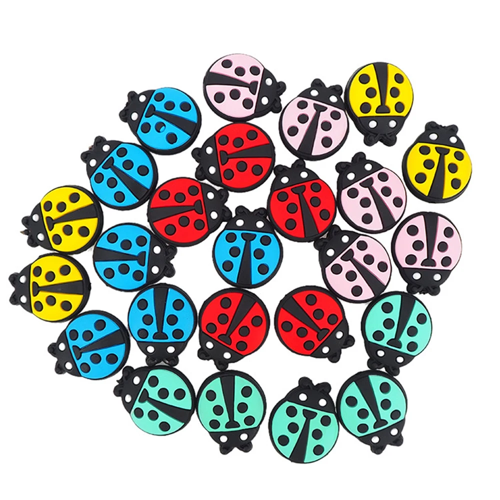 Chenkai 10PCS BPA Free Silicone Ladybug Bead Baby Teething Nacklace Bead For Baby Chewable Dummy Cartoon Pacifier Accessories
