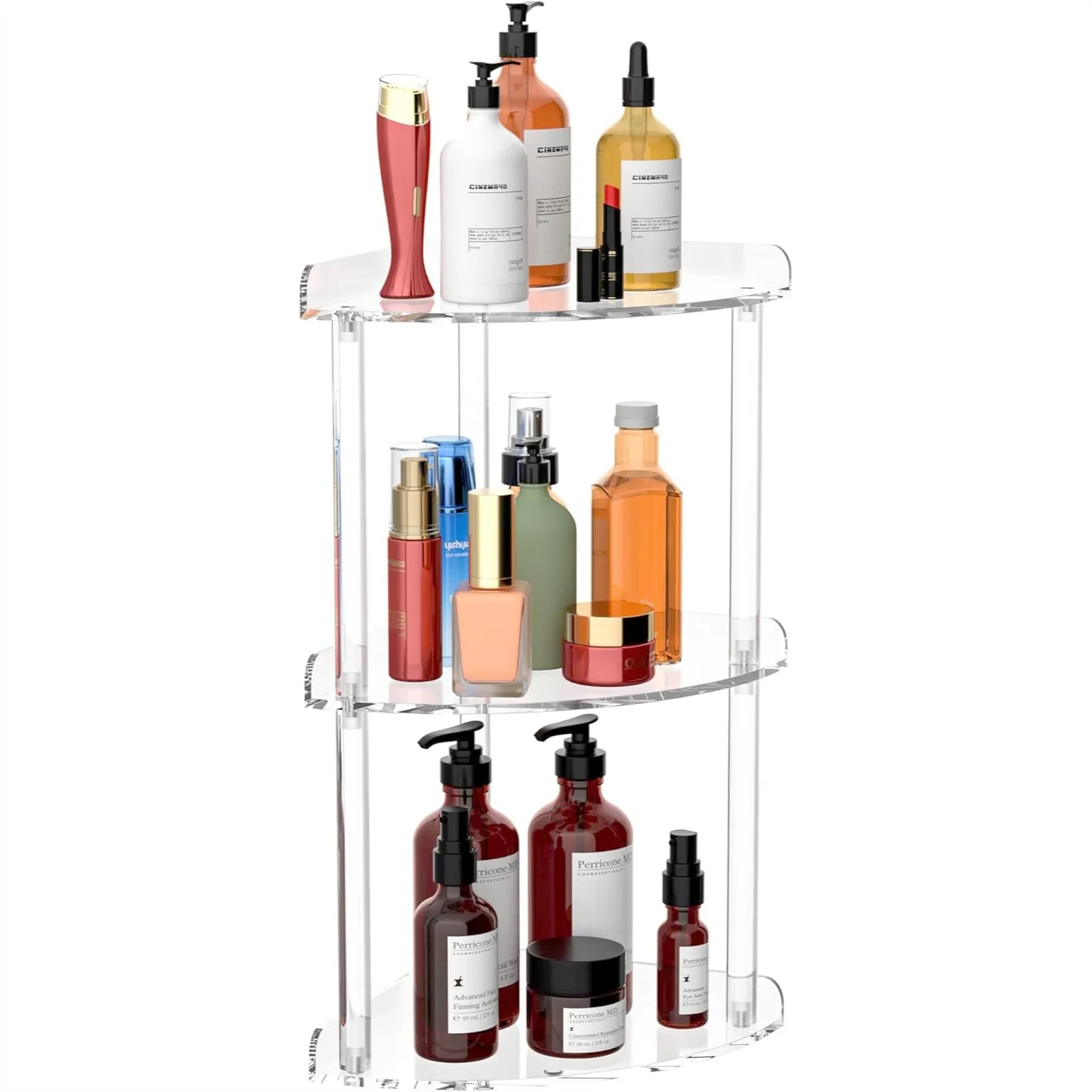 

3 Tier Countertop Corner Shelf, Acrylic Vanity Organizer 7x7x15.7 Inch Clear Storage for Cosmetics Toiletries