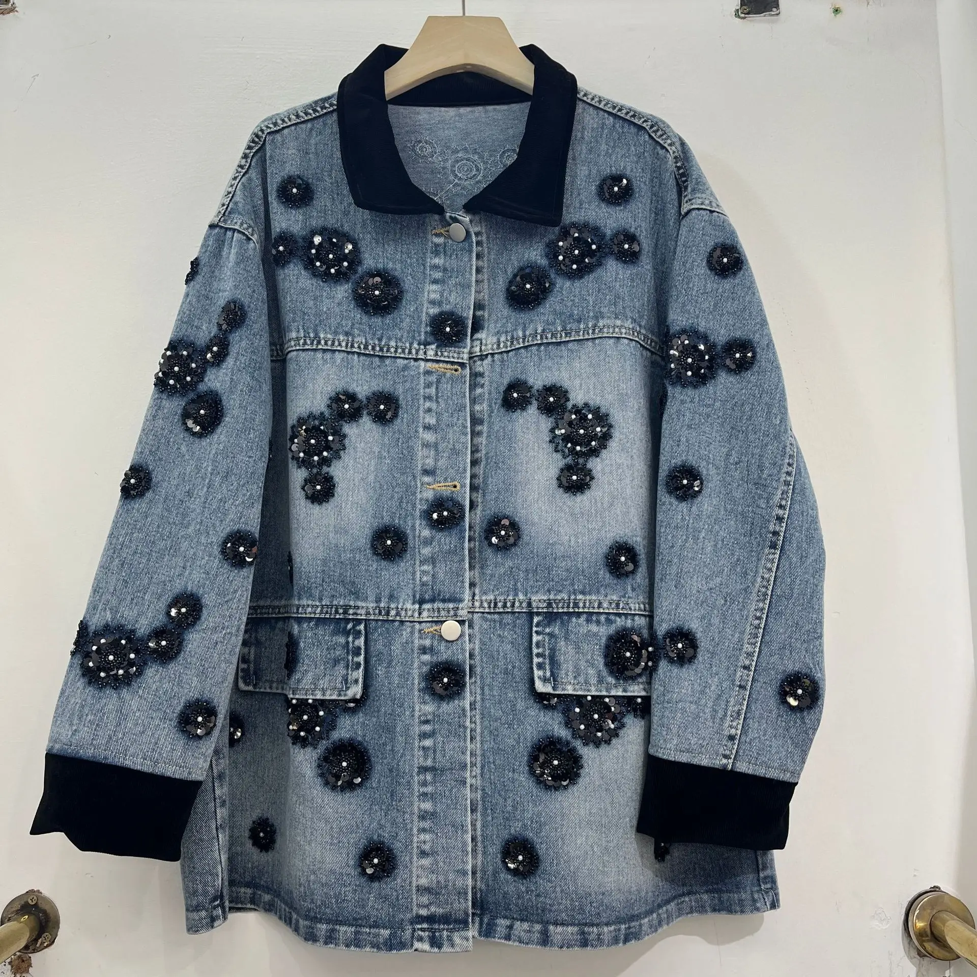 

Джинсовая куртка SuperAen в европейском и американском стиле с бриллиантами для женщин, весна 2026, новая, свободная, модная, с пайетками, милые пальто