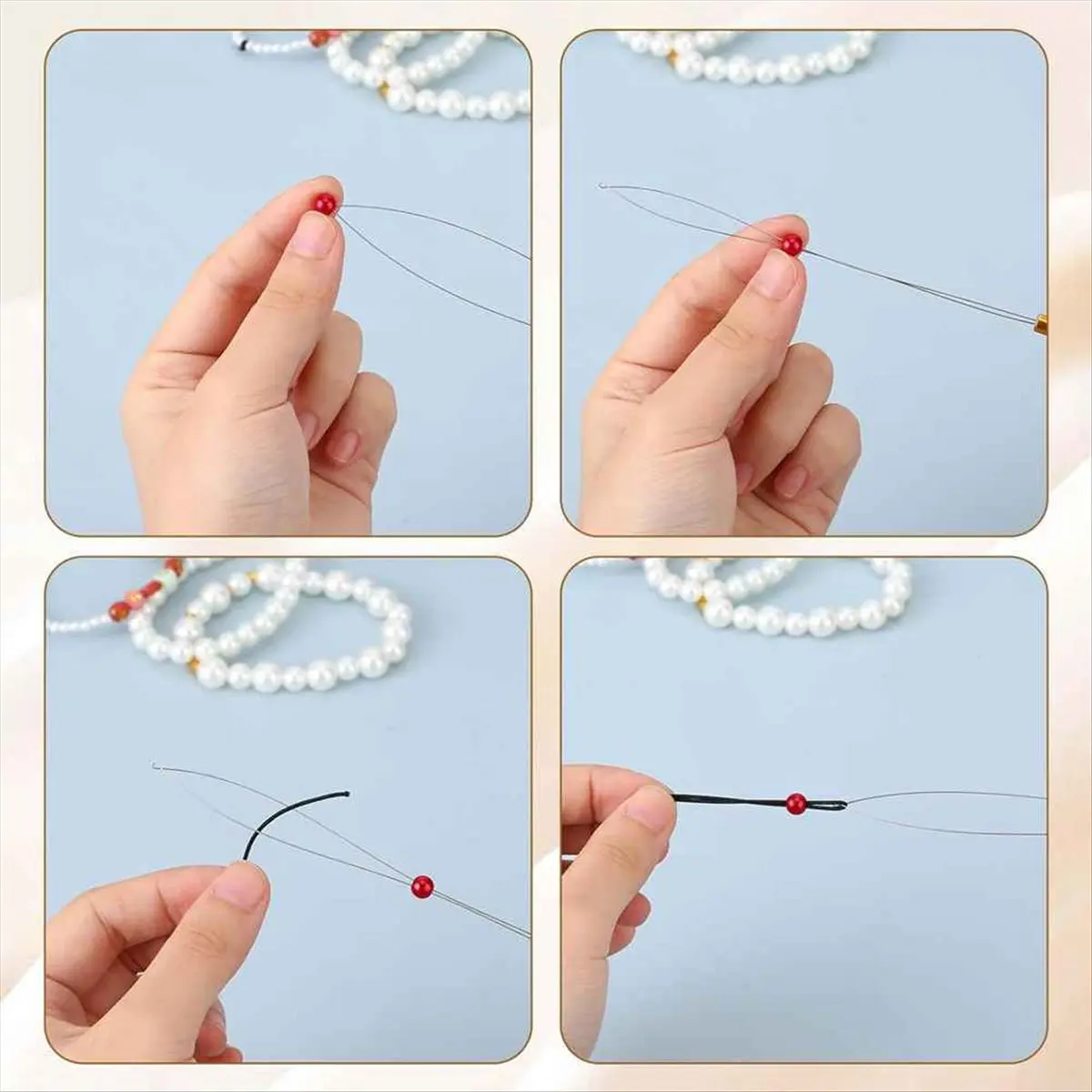 【Tools & Parts】 Hair Extensions Loop Needle Threader Pulling Hook, Needle Threaders with Wooden Handle Bead Threader for Hair Ex