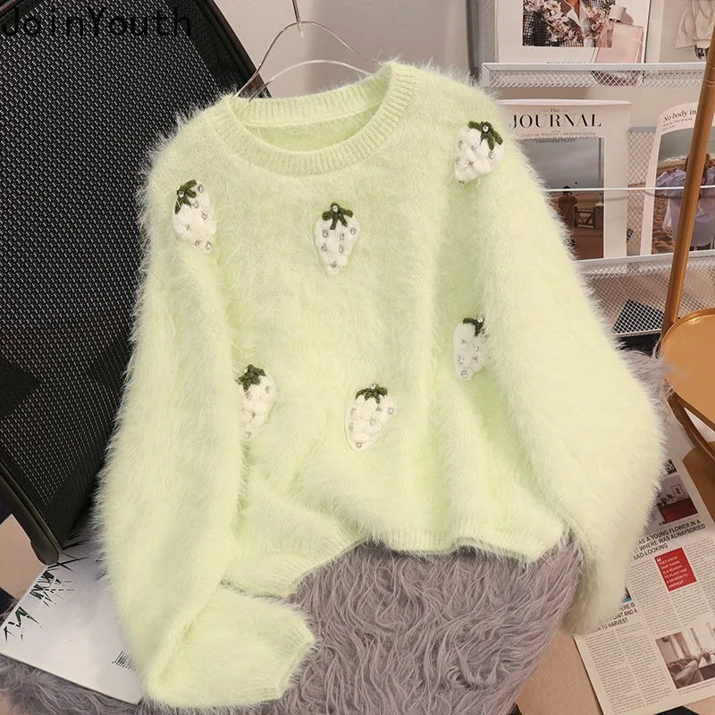 Sweet Jumper 3d Strawberry Pullovers For Women Sueter Mujer O-neck Casual Fashion Knitted Sweater Pull Femme Fall Winter Clothes