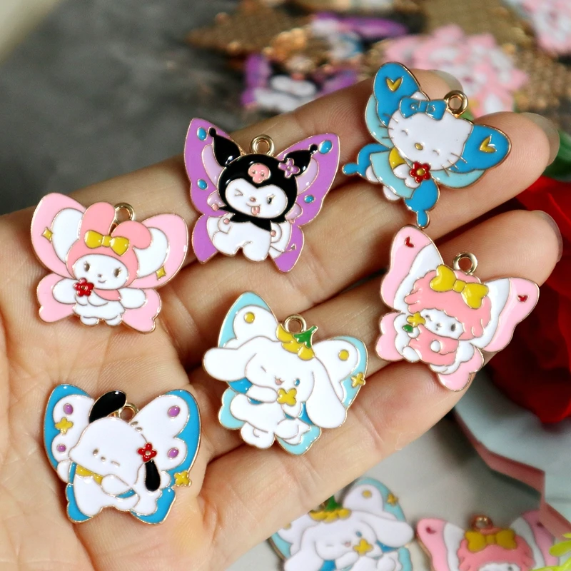 Sanrio Butterfly Alloy Metal Charms, Cartoon Anime, DIY Jóias Acessórios, Colar, Pulseira, Chaveiro Pingentes, 10Pcs