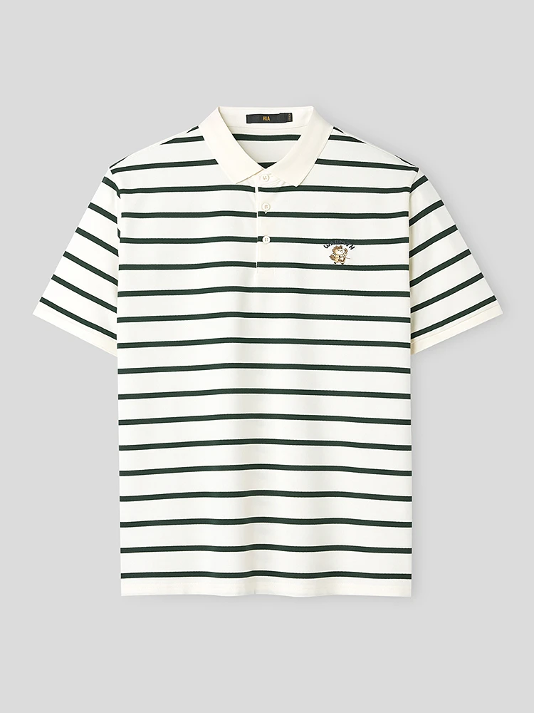 Casual HLA  Year Happy  Short Sleeve  Shirt Spring Summer New Stripe Micro Elastic Leisure T-shirt for Men