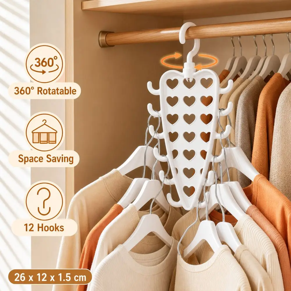 New 12 Hooks Laundry Hanger V Shaped Rotatable Hanger Organizer Space Saving Non Slip Hat Rack for Wardrobe Dorm Room