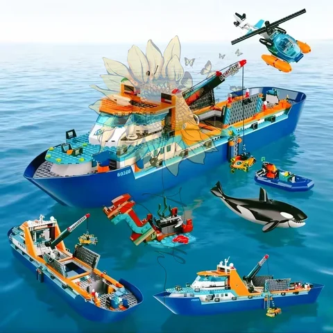 Super popular 815PCS City Deep Sea Series Exploration Vessel Marine Arctic Home Decor Research Ship Building Block Birthday Gift