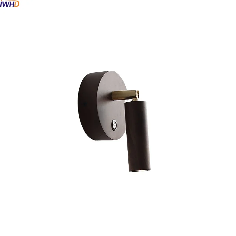 

IWHD Modern Nordic LED Wall Lamps Bedroom Bedside Simple Interior Lighting Luminaire Wood Button Switch Bathroom Mirror Light