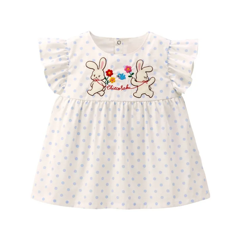 Lovely Summer Cute Cartoon Flower & Bunny Embroidery Banded Short Sleeve T-Shirt Dress for Toddler Girls - Casual Comfy Pullover