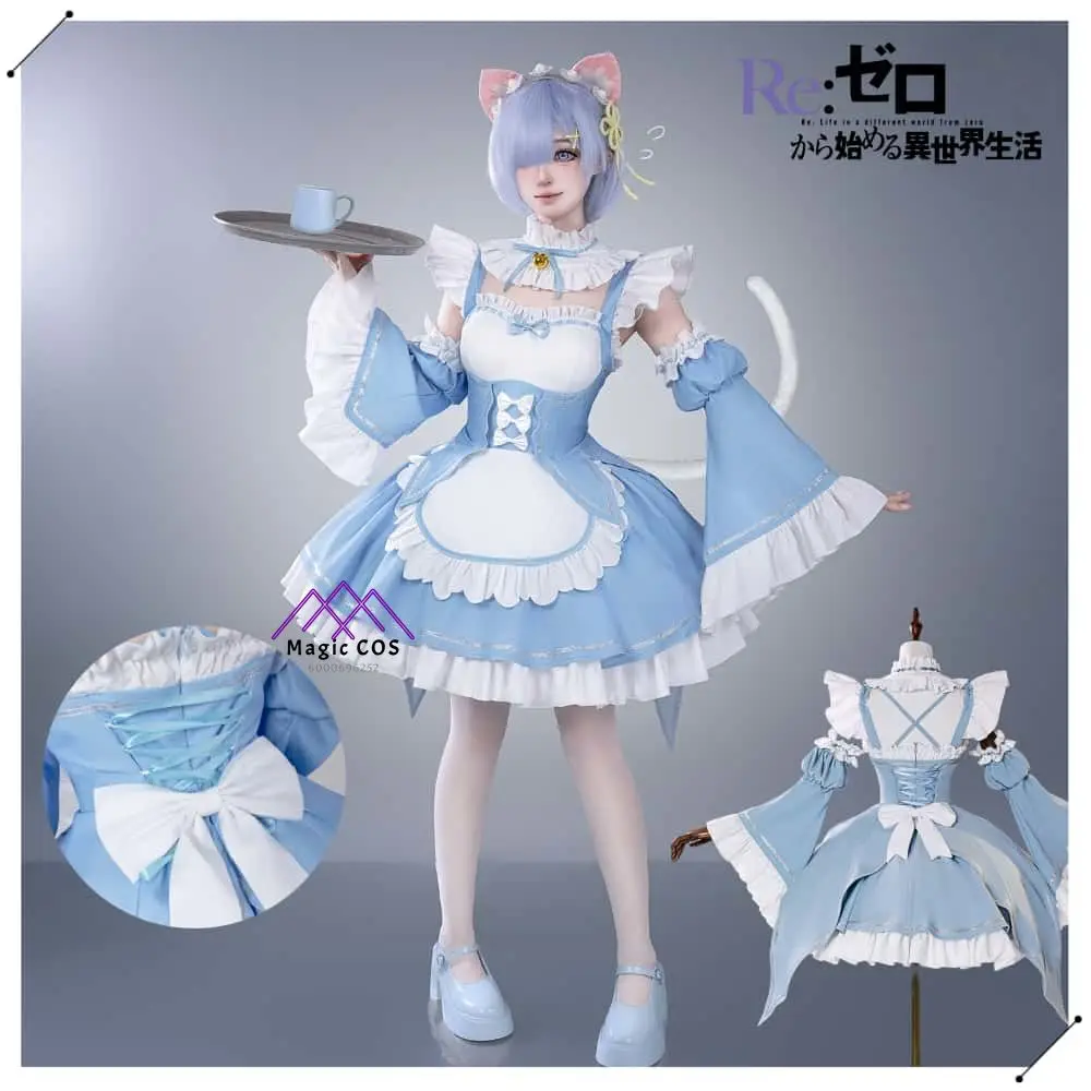 

Hot Re:Zero Cosplay Costume Anime Rem Role Playing High-quality Blue Cute Maid Uniform Dress for Women Comic Con Party Lolita