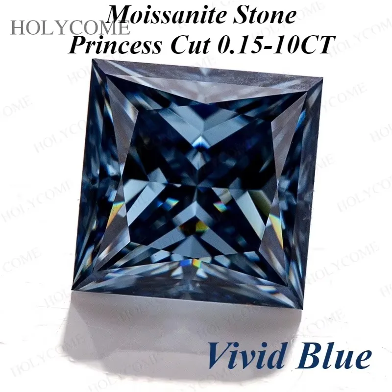 

0.15-10CT Moissanite Princess Cut Vivid Blue Loose Stone Beads With GRA VVS1 For Women Jewelry Makimg Materials DIY Charms
