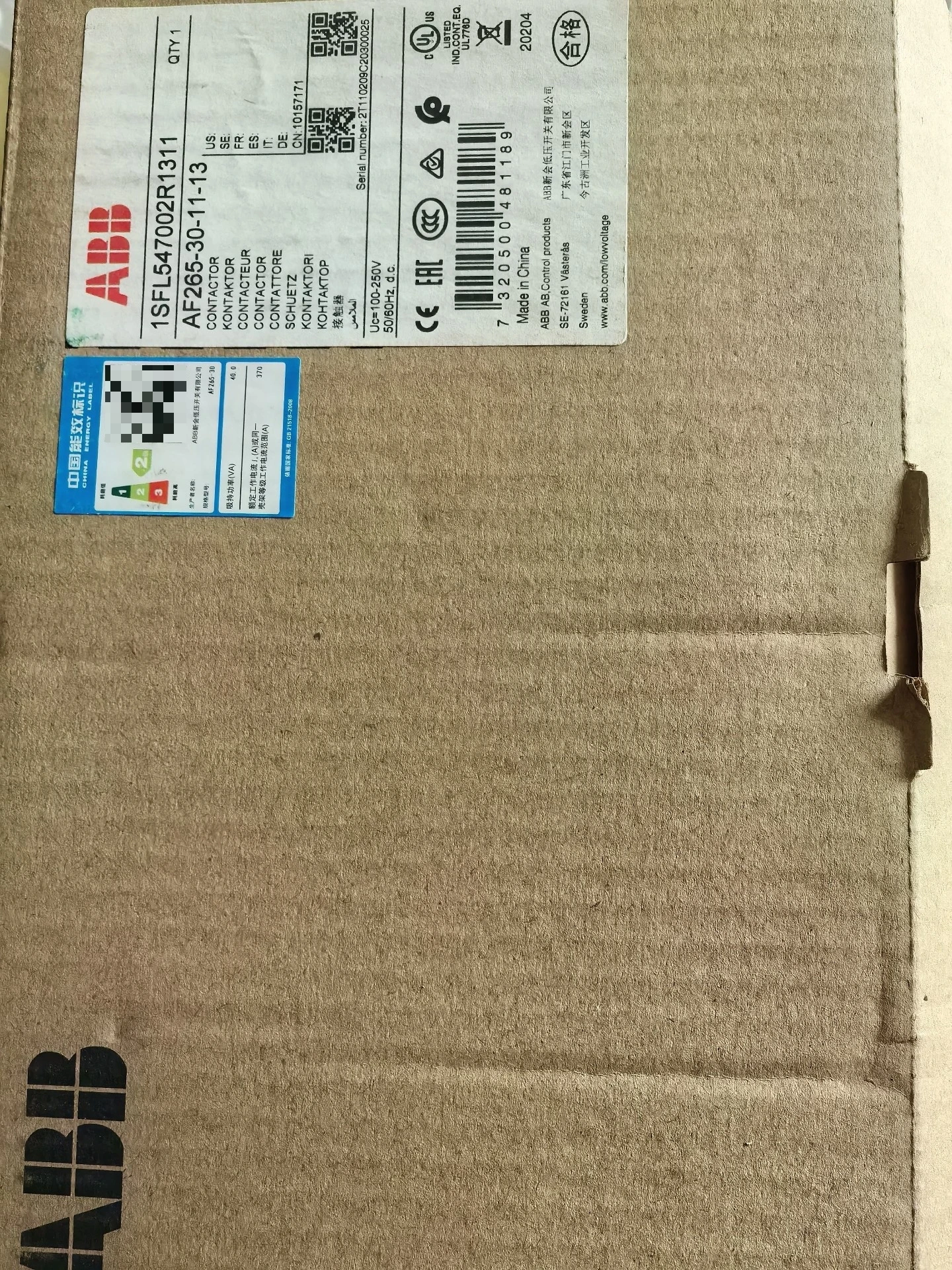 

ABB AF265-30-11-13 Contactor 100-250V DC