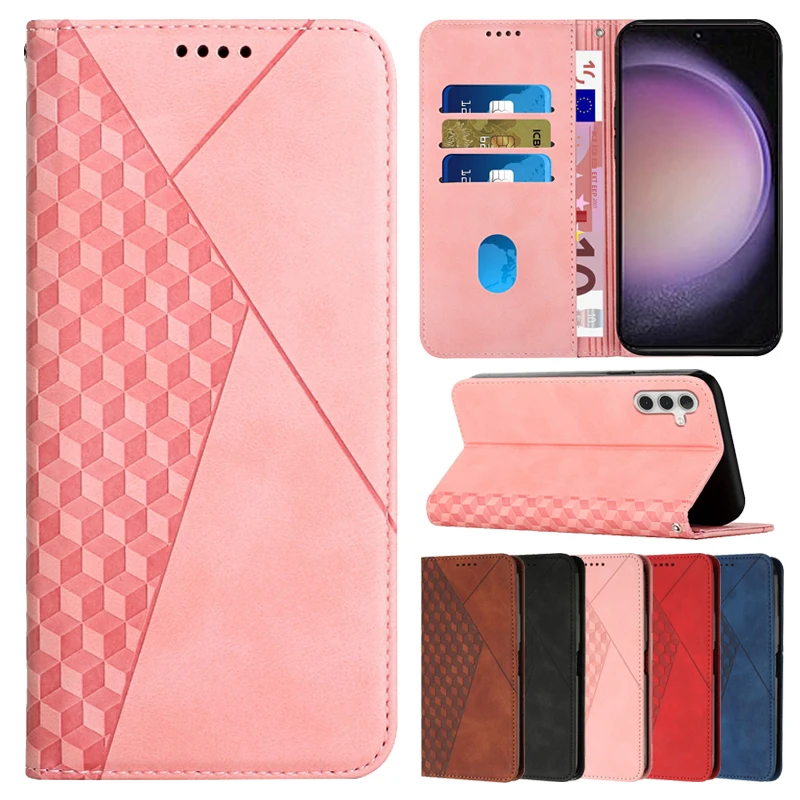 

For Samsung Galaxy A71 A54 A53 A51 A34 A14 A13 A04 S23 Ultra S22 Plus S21 S20 FE Wallet Solid Color Flip Magnetic Leather Cover