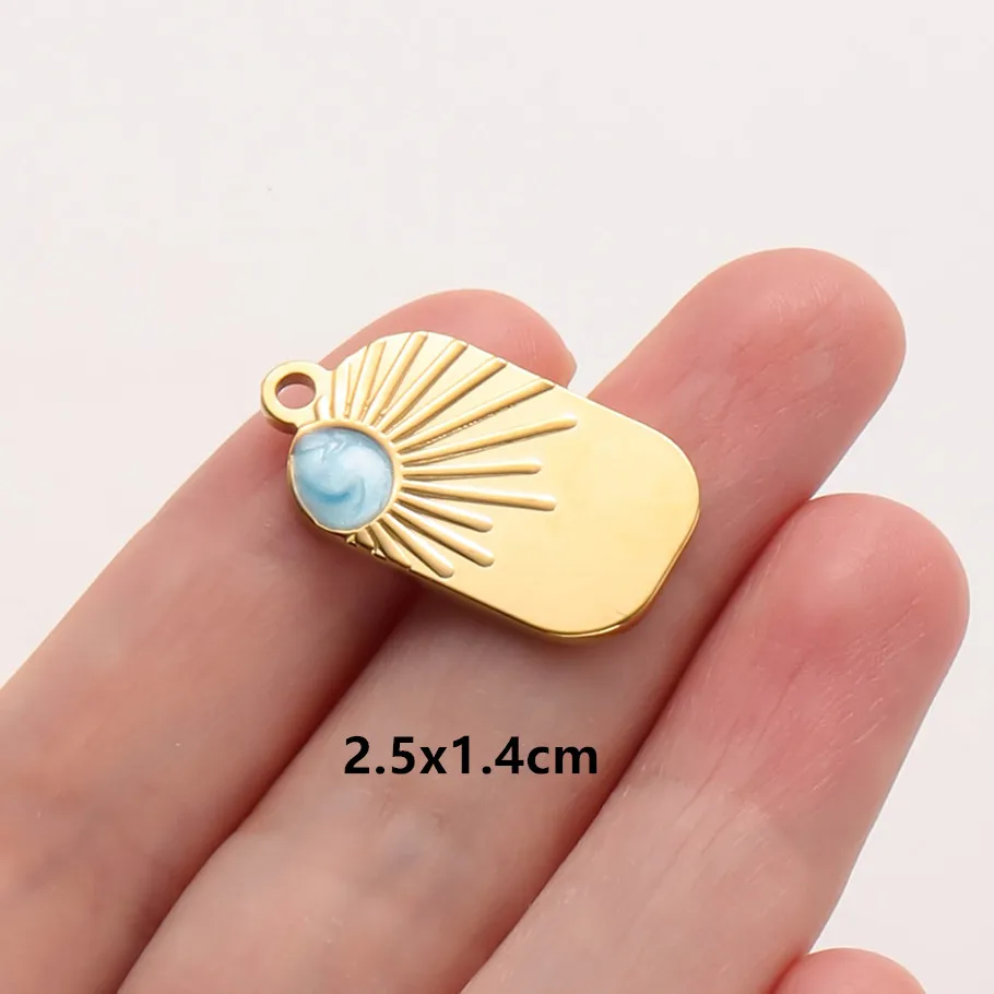 6 Stück Großhandel Blaue Emaille Sonne Mond Stern Anhänger Wicca Zubehör Edelstahl Charms für Schmuckherstellung Halskette Taschenanhänger – Detail 11