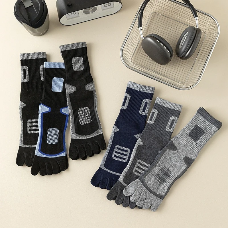 

1 Pairs Man High Quality Cotton Sports Running Crew Socks Fleece Toe Socks Men Autumn Winter Warm Five Finger Socks