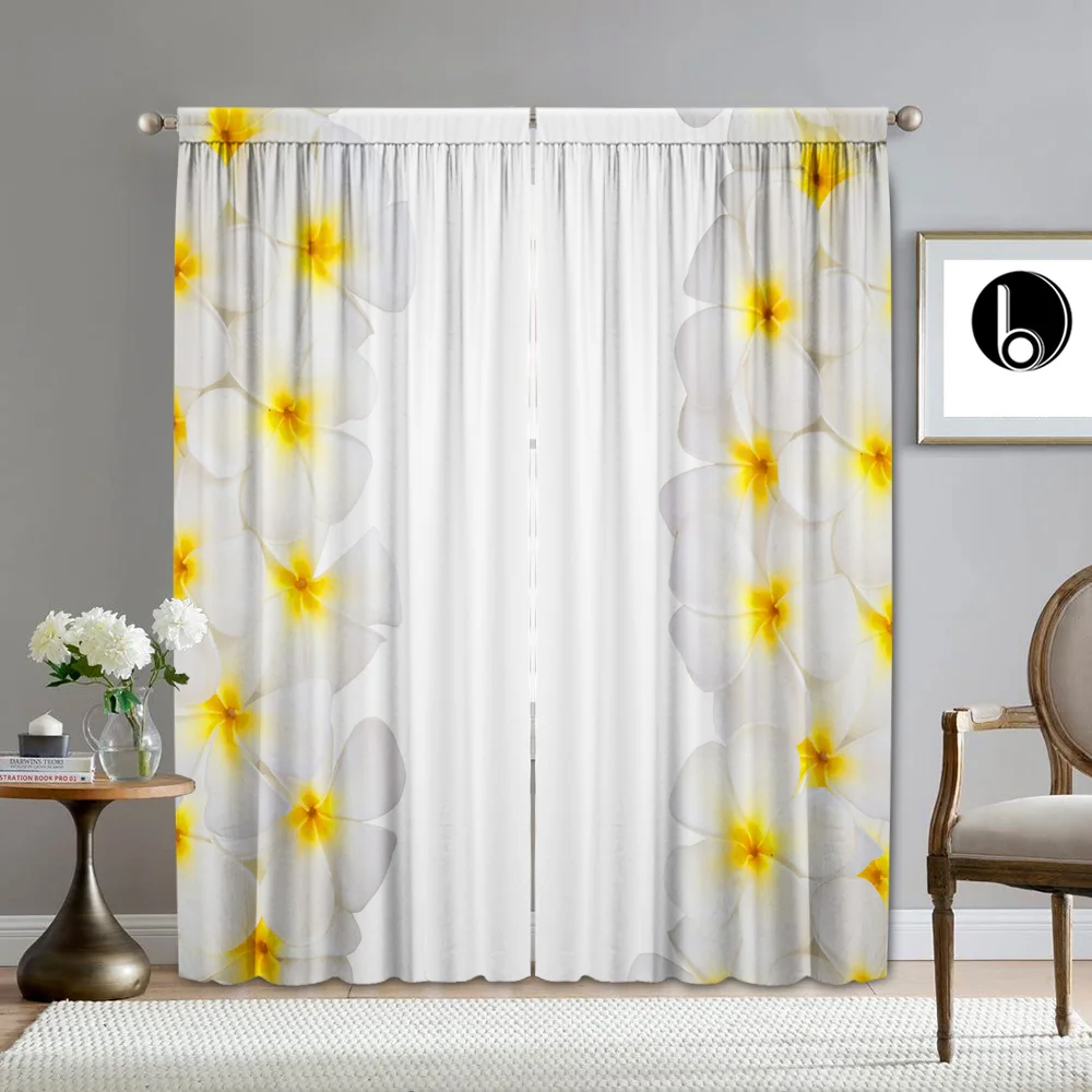 2PC Home Decoration Curtains With Vertical Flower Clusters On Both Sides And Pole Pocket Curtains, Kitchen, Coffee Shop