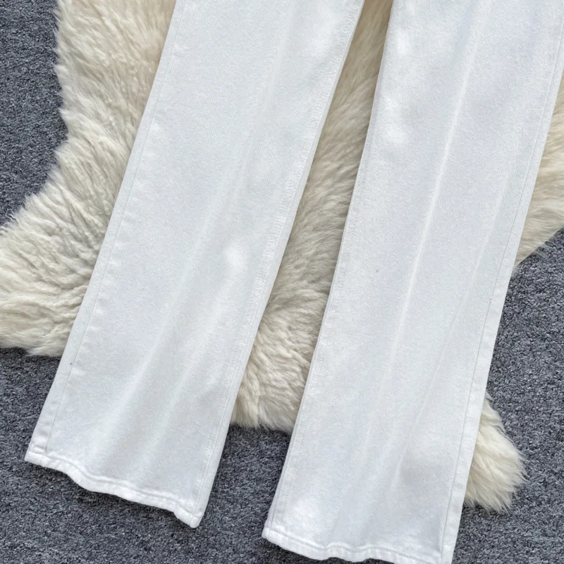 ANJY otoño nuevas mujeres elegantes Jeans Chic bolsillos de cintura alta con cinturón adelgazante High Street Y2K Casual pantalones vaqueros rectos A8826