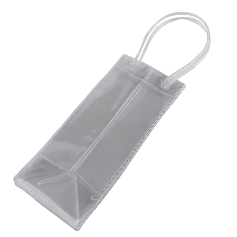 

A21Q -Pack Of 10 Wine Cooler Bag Transparent PVC Bag Portable Wine Bottle Cooler Bag Champagne Ice Bag With Handle