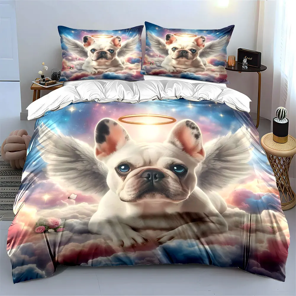 Angelic dog soaring in clouds Print Soft Comfortable Duvet Cover Bedding Set Included 1*Duvet Cover 2*Pillowcases Luxury gifts