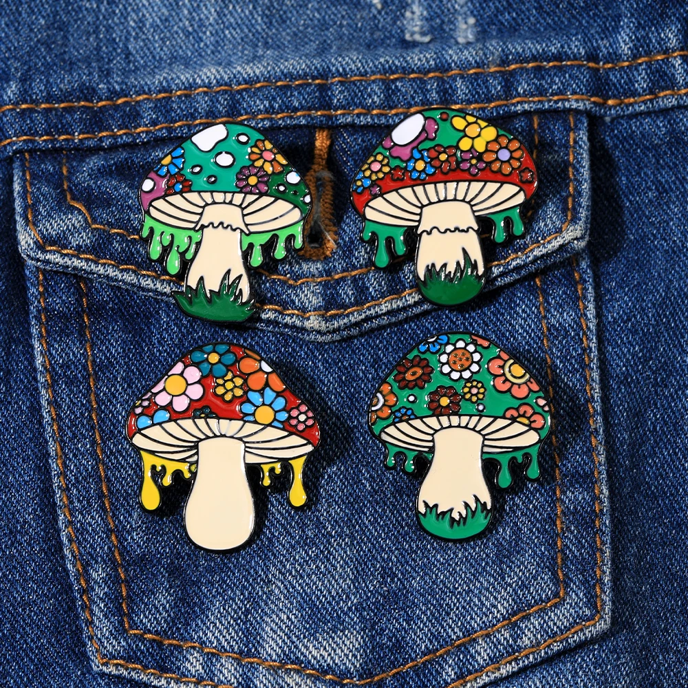 4 Style Beaty Flower Pattern Mushroom Design Enamel Brooches Daisy Sunflower Design Agaric Pins For Women Girls Item Accessories