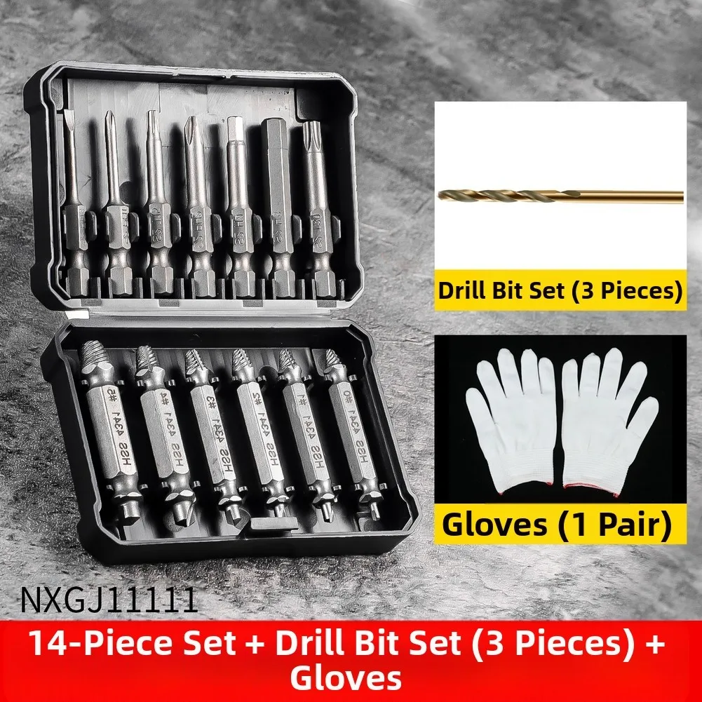 14-Piece For 3-12mm Broken Screw Extractor Set Woodworking Tools Broken Bolt Extractor Bolts Screws Remover Extractor Tool